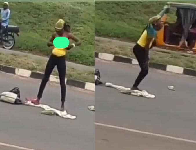 TRENDING VIDEO: Young Lady Runs Mad After Being Dropped by Yahoo Boy In The Middle Of Road, Strips Herself Naked