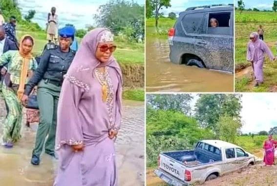 Bauchi First Lady Spotted Walking Inside Water As Convoy Gets Trapped&nbsp;(Photos)