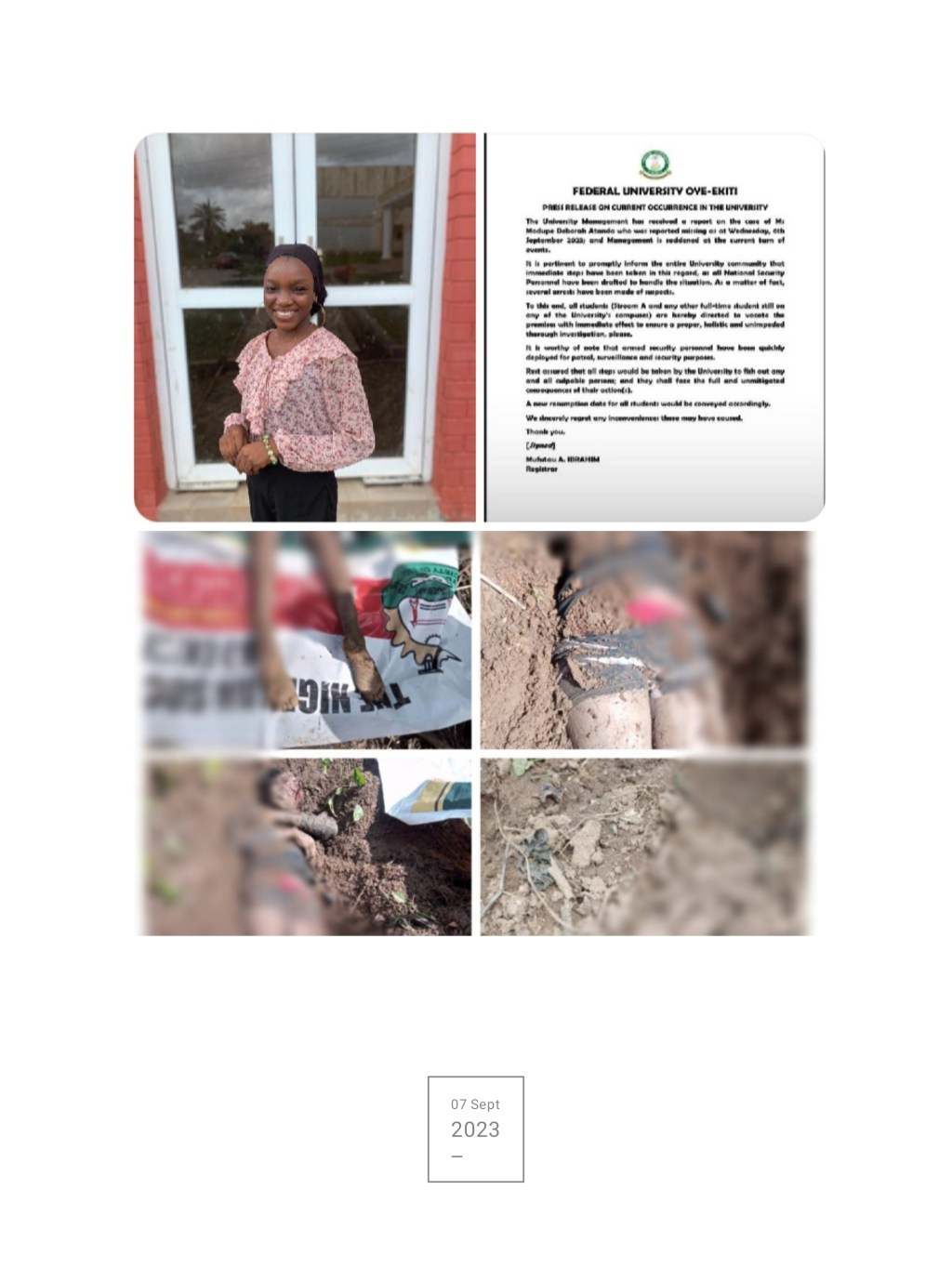 Missing 200-level FUOYE student, found dead