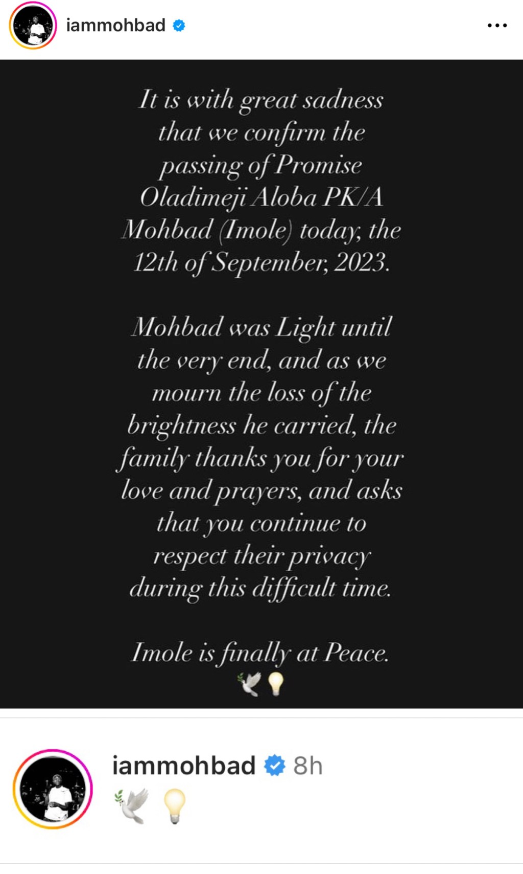 Singer Mohbads family release official statement announcing his&nbsp;passing