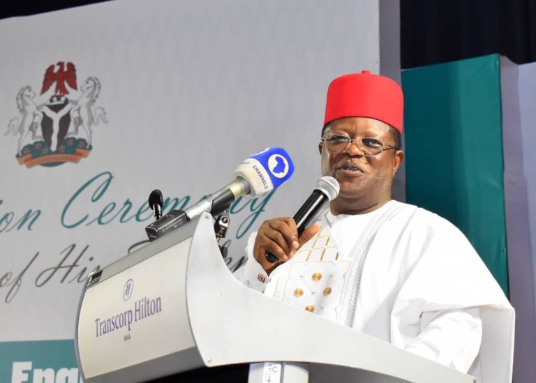 Protesting Workers Lock Minister, Dave Umahi Inside His Office (See Photos)