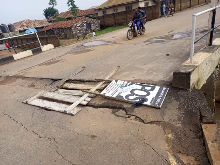 PHOTOS: Shock As 7-Month-Old Road Collapses In Oyo