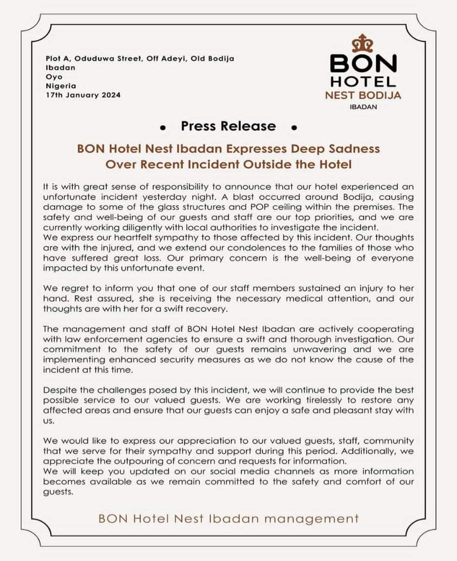 BON Hotel Manager Succumbs to Heart Attack Following Ibadan Explosion (See&nbsp;Photos)