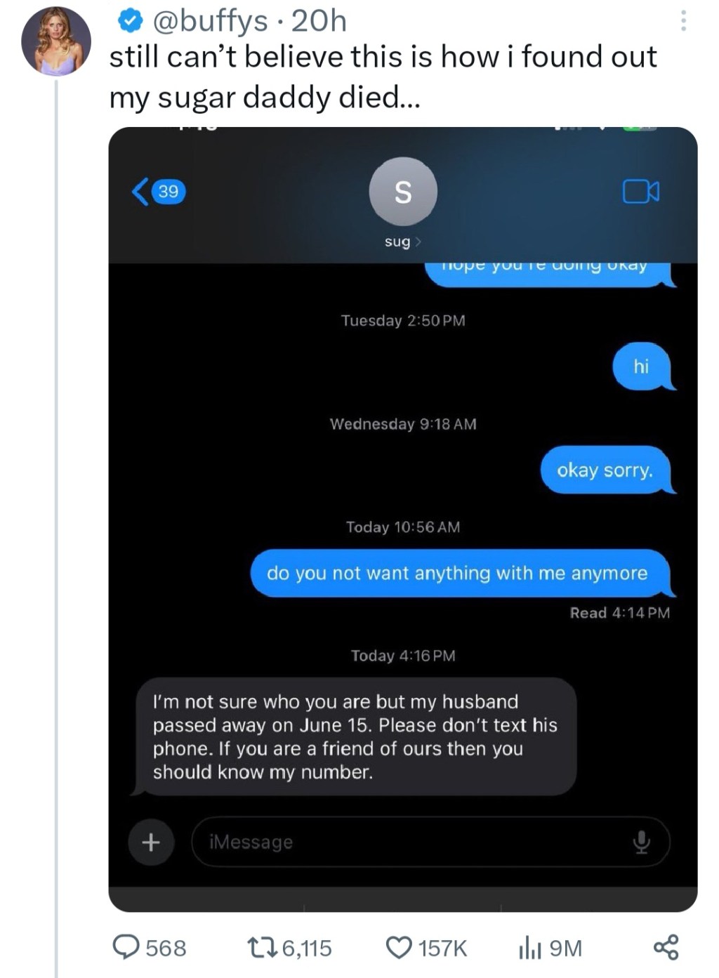 Woman Shares Story of How She Learned Her Sugar Daddy Had Passed&nbsp;Away