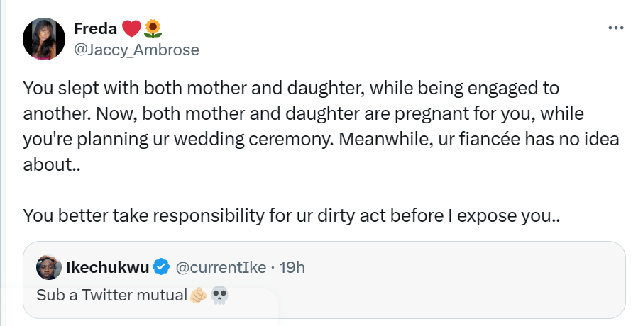 Twitter user accuses friend of allegedly getting both mother and daughter&nbsp;pregnant