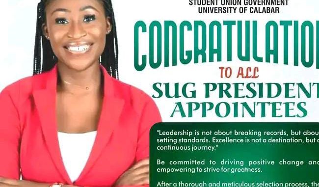 Why I Appointed 50 Aides — UNICAL First Female SUG&nbsp;President