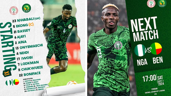 Super Eagles starting XI for Benin Republic&nbsp;clash