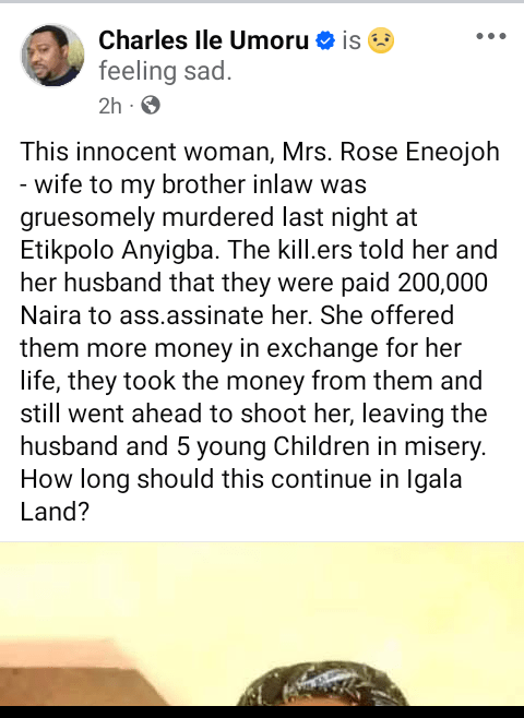 Gunmen Assassinate Woman In Kogi After Revealing They Were Paid 200k To Kill&nbsp;Her