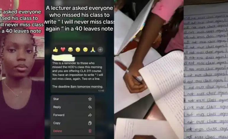 “I Will Never Miss Class Again”: Drama As Varsity Lecturer Forces Absent Students To Fill 40-Leaf Notebook As&nbsp;Punishment