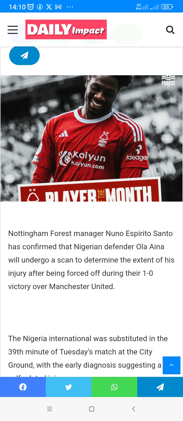 Nigerian Defender, Ola Aina to undergo scan —&nbsp;Nuno