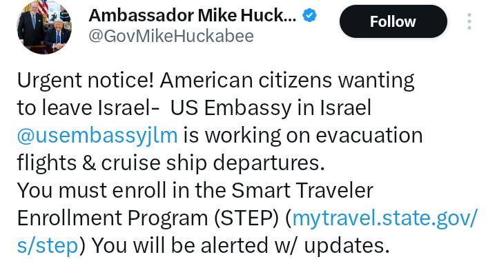 US begins Evacuations Of American Citizens Out Of&nbsp;Israel