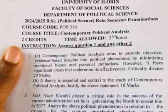 UNILORIN Student Protests as Political Questions Involving Atiku, El-Rufai, Natasha appear in Exam